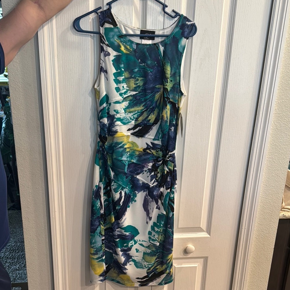 Floral Sleeveless Dress - Green and Blue